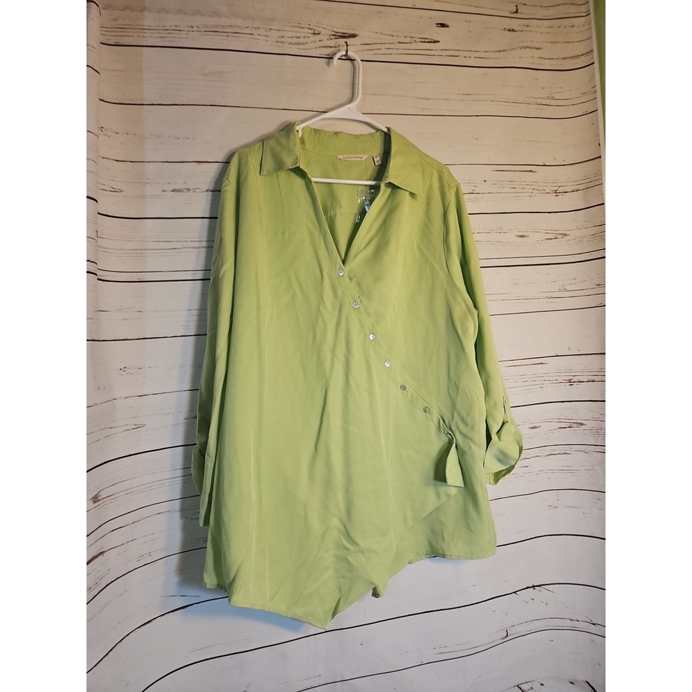 Soft Surroundings Asymmetrical Tunic Shirt Lime‎ Green 2X Tencel Lyocell